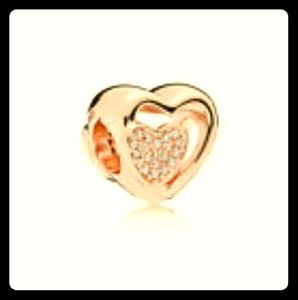 Rose Gold Double Heart European Charm
